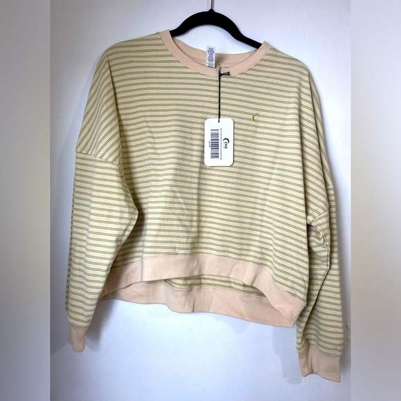 ZYIA Tops - NWT Zyia Kiwi & Cream Striped Crewneck Sweatshirt